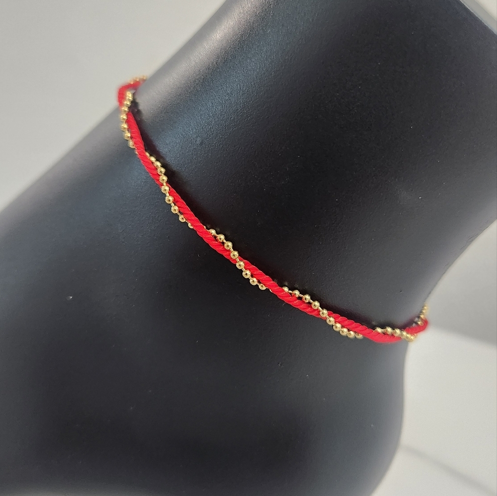 Red Cord Gold Bead Twisted Anklet Lucky Protection Jewelry - Picture 4 of 13